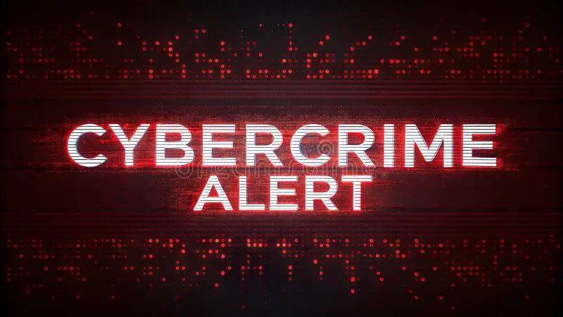 cybercrime alert text digital red background hacker symbols illustration depicting prominent warning against futuristic 395517041